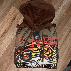 Ed Hardy Brown Hoodie with Vibrant Tiger Design